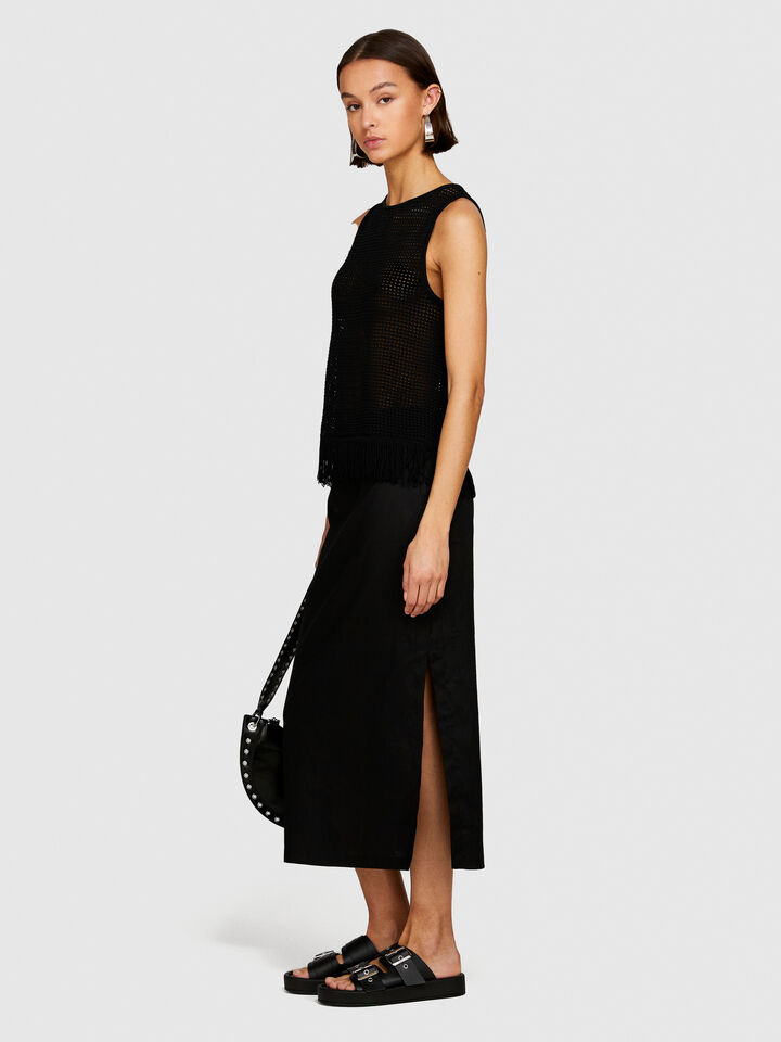 Perforated tank top with fringe - women's tops - Black | Sisley image number 2